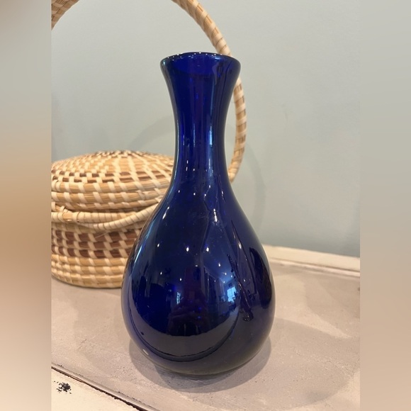 Other - HAND BLOWN 8” COBALT BLUE VASE